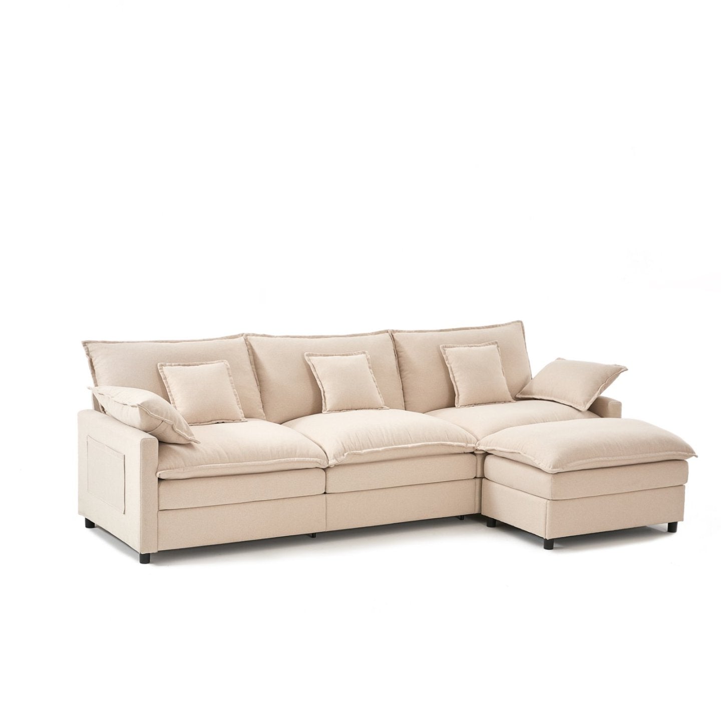 Modular Sectional Sofa, 3-Seater Comfy Cloud Couch with Movable Ottoman, Deep Seat Couches for Living Room