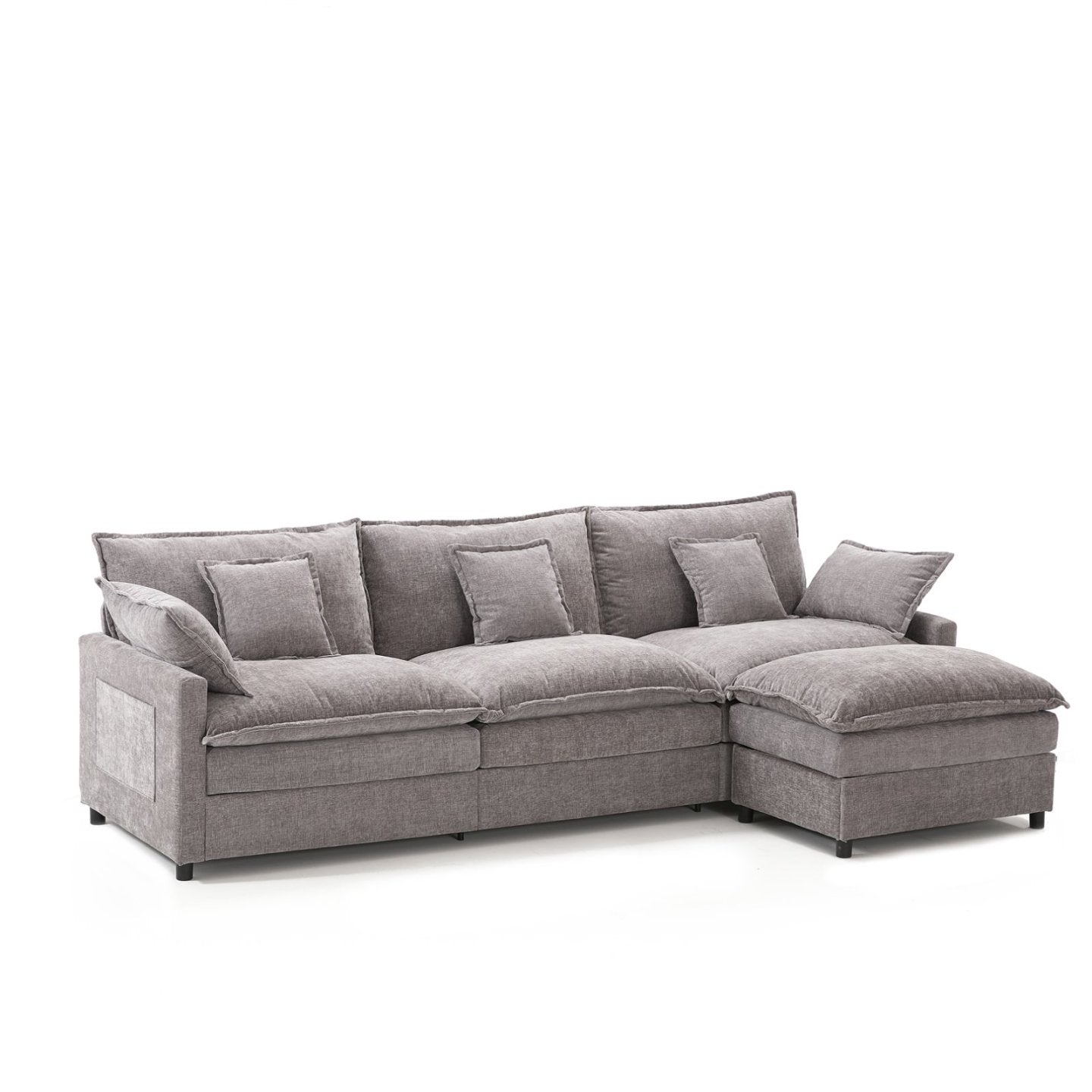 Modular Sectional Sofa, 3-Seater Comfy Cloud Couch with Movable Ottoman, Deep Seat Couches for Living Room
