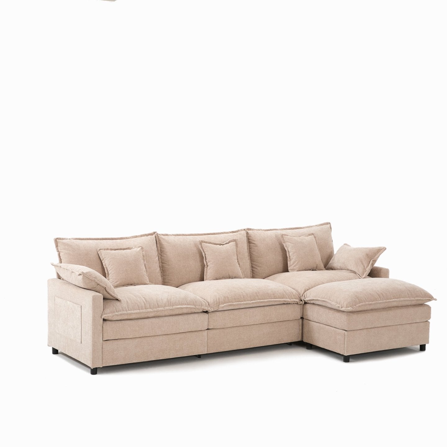 Modular Sectional Sofa, 3-Seater Comfy Cloud Couch with Movable Ottoman, Deep Seat Couches for Living Room
