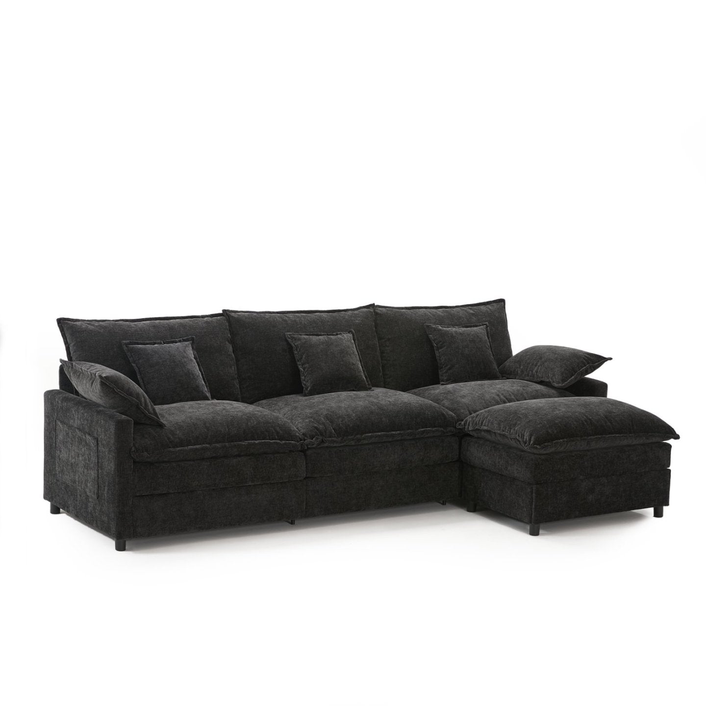 Modular Sectional Sofa, 3-Seater Comfy Cloud Couch with Movable Ottoman, Deep Seat Couches for Living Room